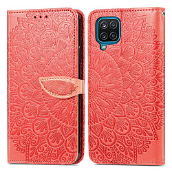 Etui en PU motif plume avec support rouge pour votre Samsung Galaxy A12