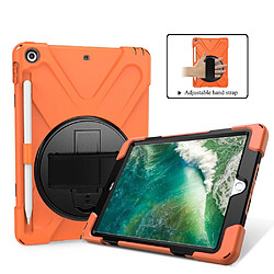 Coque en TPU Combo en forme de X avec dragonne et béquille pivotante à 360 degrés orange pour votre Apple iPad 9.7 pouces (2018)/(2017)