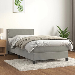 Maison Chic Structures de lit + matelas,Lit à sommier tapissier et matelas pour Chambre Gris clair 90x200 cm Velours -MN33287