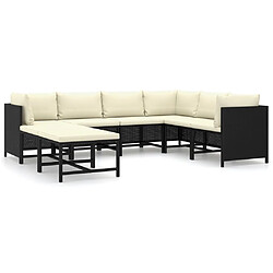 vidaXL Salon de jardin 8 pcs avec coussins Résine tressée Noir