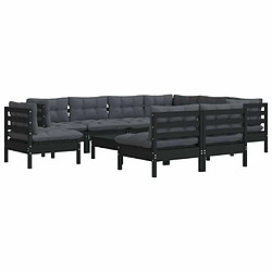 Avis Maison Chic Salon de jardin 10 pcs + coussins - Mobilier/Meubles de jardin - Table et chaises d'extérieur Noir Bois de pin solide -MN93851