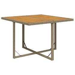 vidaXL Table de jardin Beige 109x107x74 cm Résine tressée bois massif