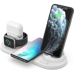 Chrono Chargeur sans fil, station de charge sans fil 6 en 1 Dock de charge rapide 18W pour iPhone 12/12 Pro/12 Pro Max/12 Mini/11/11 Pro Max/X/XR/XS Max, Apple Watch, AirPods Pro,(blanc)