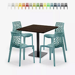 Grand Soleil Ensemble Table Bois Métal Horeca 90x90cm 4 Chaises Design Empilables Dustin Restaurant Bar - Vert 3