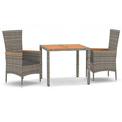 Salle à manger de jardin 3 pcs,Table et chaise à dîner avec coussins Gris -MN23402