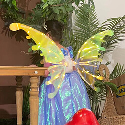 Ailes de papillon électriques de Costume, ailes lumineuses d'elfe pour chien d'enfants avec des accessoires de déguisement brillants et brillants de musique (lumières jaunes) pas cher