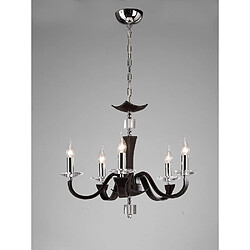 Luminaire Center Suspension Nardini 5 Ampoules chrome poli/marron foncé Faux cuir/cristal