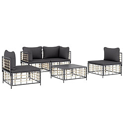 Avis Maison Chic Salon de jardin 5 pcs + coussins - Mobilier/Meubles de jardin - Table et chaises d'extérieur anthracite résine tressée -MN35674