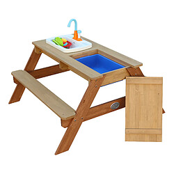 AXI Emily Table Sable et Eau en Bois Marron | Table d'eau avec couvercle, boîtes de rangement & jeu évier de cuisine | Table de Jeu Enfant à Eau pour le jardin