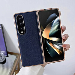 Coque en TPU + cuir véritable électroplaqué pour votre Samsung Galaxy Z Fold3 5G - bleu