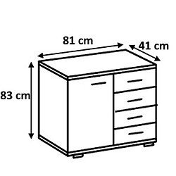 Pegane Commode meuble de rangement coloris imitation chêne poutre/blanc - Longueur 81 x Hauteur 83 x Profondeur 41 cm