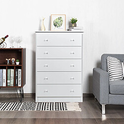 Helloshop26 Commode à 5 tiroirs robuste commode de rangement avec rails coulissants lisses armoire de rangement pour chambre 80x40x115 cm blanc 20_0008351