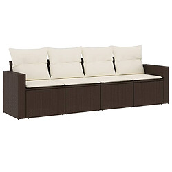 vidaXL Salon de jardin 4 pcs avec coussins marron résine tressée