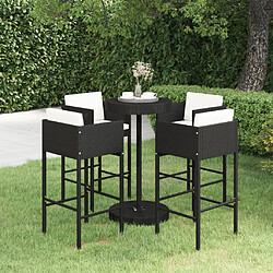 Maison Chic Ensemble de bar de jardin 5 pcs et coussins,Table + chaises + coussins de jardin Résine tressée Noir -GKD842241