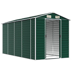 Helloshop26 Abri de jardin cabane cabanon maison de stockage remise extérieur hangar outils robuste 191 x 385 x 198 cm acier galvanisé vert 02_0022350