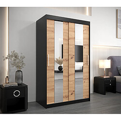 Abiks Meble Armoire Pole à portes coulissantes 200/120/62 2 portes (noir/artisan)