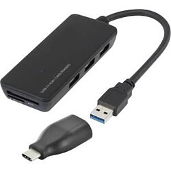 renkforce 3 Port USB 3.0-Hub mit USB Type-C? Adapter mit eingebautem SD-Kartenleser Schwarz