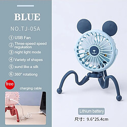 (TJ-05A bleu) Ventilateur de Poussette USB Ventilateur de Siège de Voiture de Lit de Bébé Portatif de Bureau Portatif 500mAh Rechargeable