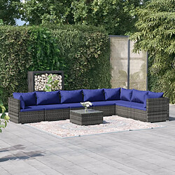 vidaXL Salon de jardin 8 pcs avec coussins résine tressée gris