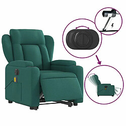 Maison Chic Fauteuil Relax pour salon, Fauteuil inclinable de massage électrique Vert foncé Tissu -GKD67281 pas cher