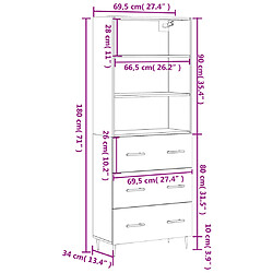 vidaXL Buffet haut Gris béton 69,5x34x180 cm Bois d'ingénierie pas cher