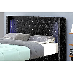 Meubler Design Lit Velours Coffre Led Grand Tête De Lit Osmos - Velours Noir - 160x200 pas cher