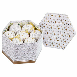 BigBuy Christmas Boules de Noël Blanc Doré Papier Polyfoam 7,5 x 7,5 x 7,5 cm (14 Unités)