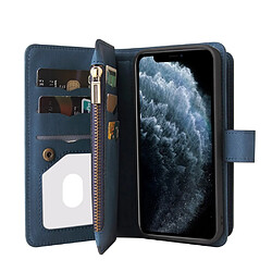 Etui en PU + TPU avec une poche zippée sur le support avec 15 porte-cartes et une sangle bleu pour votre Apple iPhone 11 Pro 5.8 pouces