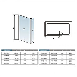 Paroi de douche 100x200cm en verre anticalcaire avec un pivotant retour de 30cm pas cher