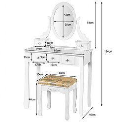 Acheter Helloshop26 Coiffeuse table de maquillage avec miroir ovale pivotant à 360° 5 tiroirs finition peinte et tabouret rembourré blanc 20_0002502