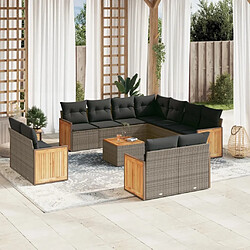 Maison Chic Salon de jardin avec coussins 12 pcs | Ensemble de Table et chaises | Mobilier d'Extérieur gris résine tressée -GKD40150