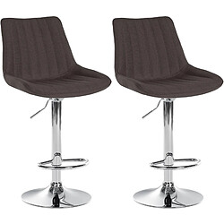 Decoshop26 Lot de 2 tabourets de bar réglable en hauteur pivotant à 360° assise en tissu taupe couture verticale pied métal chromé 10_0004434