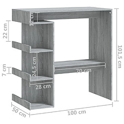 vidaXL Table de bar et étagère de rangement Sonoma gris 100x50x101,5cm pas cher