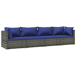 vidaXL Salon de jardin 4 pcs avec coussins résine tressée gris