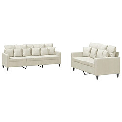 Maison Chic Ensemble de canapés 2 pcs avec coussins, Canapé droit Sofa pour Salon Crème Velours -GKD986927