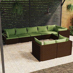 vidaXL Salon de jardin avec coussins 8 pcs marron résine tressée