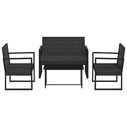 vidaXL Salon de jardin 4 pcs avec coussins Noir Résine tressée