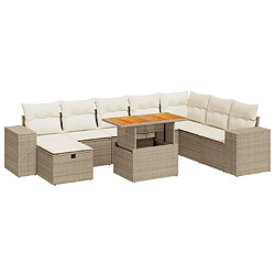 vidaXL Salon de jardin avec coussins 9 pcs beige résine tressée acacia