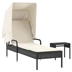 vidaXL Chaise longue avec auvent et table noir résine tressée