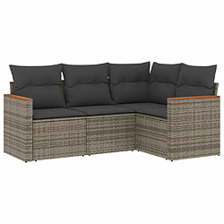 vidaXL Salon de jardin 4 pcs avec coussins gris résine tressée