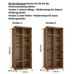 Abiks Meble Armoire DAVOS 1 À Portes Coulissantes 235,2/120/60 2 Portes pas cher