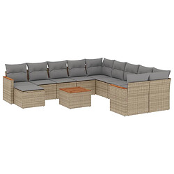 vidaXL Salon de jardin et coussins 12 pcs mélange beige résine tressée