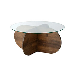 Toilinux Table basse ronde Luminix en verre et bois massif - Marron foncé Toilinux - Table basse ronde Luminix en verre et bois massif - Marron foncé - Moderne