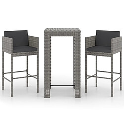 Maison Chic Ensemble de bar de jardin 3 pcs et coussins,Table + chaises + coussins de jardin Résine tressée Gris -GKD950421