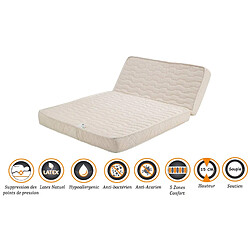 Nuits D'Or Matelas Souple Pour tous BZ + Alèse 120x190 x 15 cm + Latex Naturel sur Face Hiver - Dim Assise 60 cm - 5 zones de Confort - Face été et Ame Poli Lattex Haute Résilience - Hypoallergénique