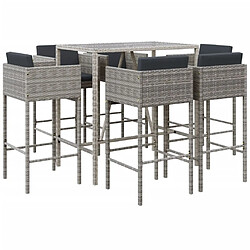 Maison Chic Ensemble de bar de jardin 7 pcs et coussins,Table + chaises + coussins d'extérieur gris poly rotin -GKD365168