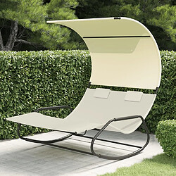 Maison Chic Chaise longue | Transat Bain de soleil double à bascule avec auvent Crème -GKD14682