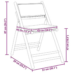 vidaXL Chaises de bistro pliantes lot de 2 coussins gris foncé bambou pas cher