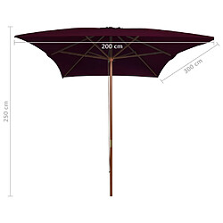 vidaXL Parasol de jardin avec mât en bois rouge bordeaux 200x300 cm pas cher