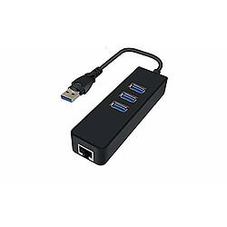 Carte King KW-3018 HUB USB 3.0 à 3 ports avec convertisseur Ethernet 10/100/1000 Gigabit (3 ports USB 3.0, un port Ethernet RJ45 Gigabit) Noir